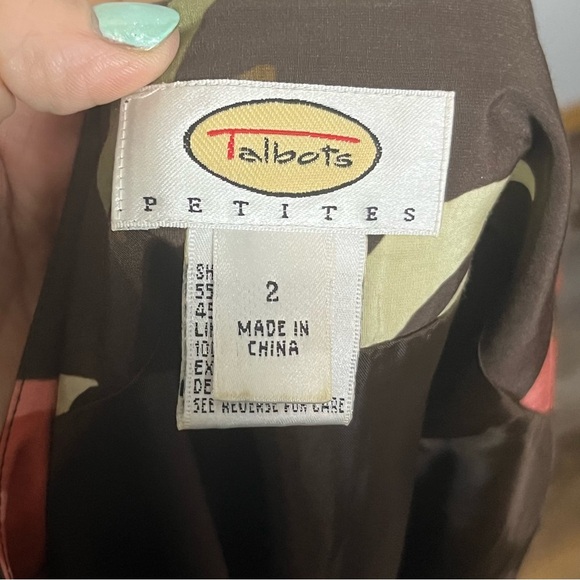 Talbots Skirt Women 2 Petite Brown Pink Floral Pleated Midi A Line Silk Blend - Picture 7 of 8
